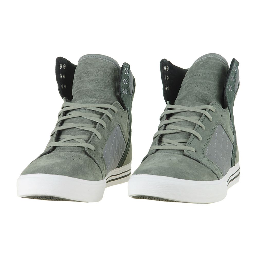 Baskets Montantes Supra SkyTop Grise Vert Grey Suede/Nylon Homme | QKY-63424670